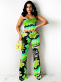 peopleterritory Strapless Printed Crop Tank Two Piece Pant Sets