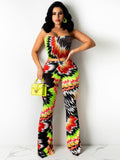 peopleterritory Strapless Printed Crop Tank Two Piece Pant Sets