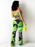 peopleterritory Strapless Printed Crop Tank Two Piece Pant Sets