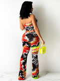 peopleterritory Strapless Printed Crop Tank Two Piece Pant Sets