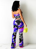 peopleterritory Strapless Printed Crop Tank Two Piece Pant Sets