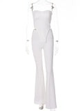 peopleterritory Strapless Solid Flare Pant White Two Piece Set