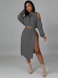 peopleterritory Stylish Zipper Designer Hoodie 2 Piece Skirt Sets