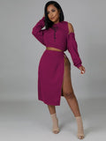 peopleterritory Stylish Zipper Designer Hoodie 2 Piece Skirt Sets