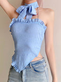 peopleterritory Summer Boat Neck Bow Stringy Selvedge Halter Tank