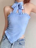 peopleterritory Summer Boat Neck Bow Stringy Selvedge Halter Tank