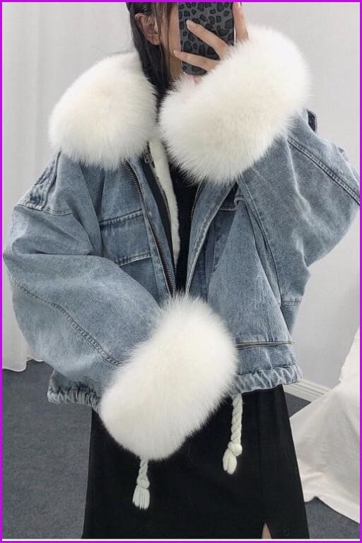 peopleterritory Winter Plush Casual Short Thick Outerwear Overcoats Denim Jacket Coat F1531
