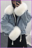 peopleterritory Winter Plush Casual Short Thick Outerwear Overcoats Denim Jacket Coat F1531