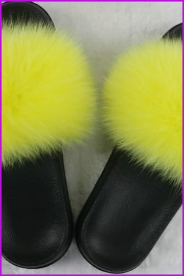 peopleterritory Yellow Fur Slides F725