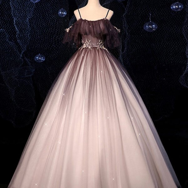 Coffee One Shoulder Tulle Long Prom Gown. Coffee Tulle Formal Dress