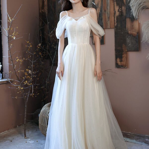 Simple White Off Shoulder Tulle Long Prom Dress. White Formal Dresses