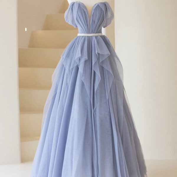 Purple Tulle  Off Shoulder Long Prom Dress. Purple Formal Evening Dresses