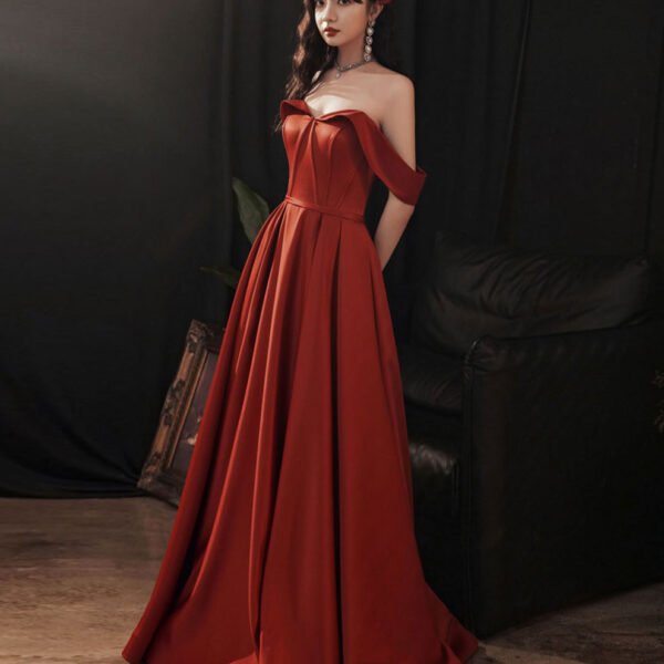 Simple Red Satin Long Prom Dress. Burgundy Formal Graduation Dresses