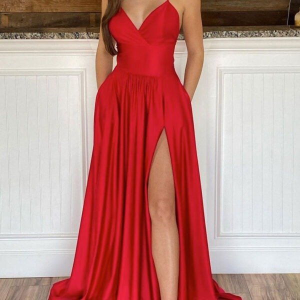 Simple Red Long Prom Dresses. Red Formal Graduation Dresses