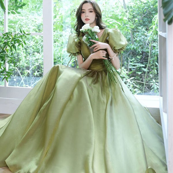 Simple Green V Neck Tulle Long Prom Dress. Green Evening Dresses