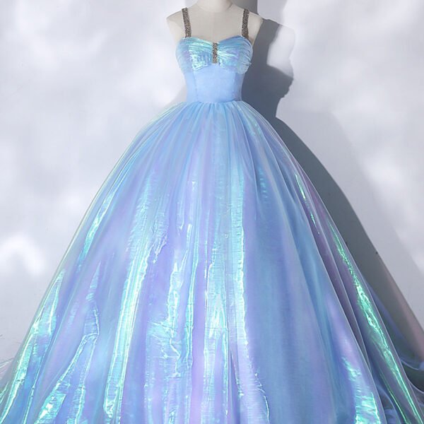 Blue Sweetheart Neck Long Prom Dress. Unique Blue Sweet 16 Dress