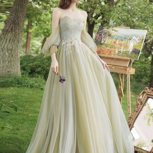 A-Line Green Tulle Lace Long Prom Dress. Green Lace Formal Dress