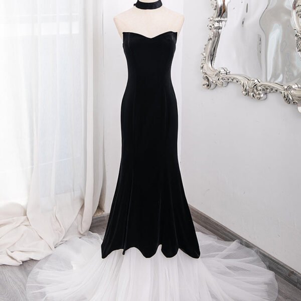 Mermaid Velvet Tulle Black Long Prom Dress. Black Long Formal Dress