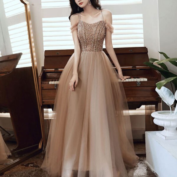 Champagne Sweetheart Aline Long Prom Dress with Beading
