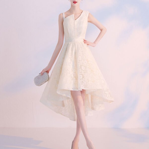 Champagne Lace High Low Prom Dress Lace Cocktail Dress. Cute Homecoming Dress