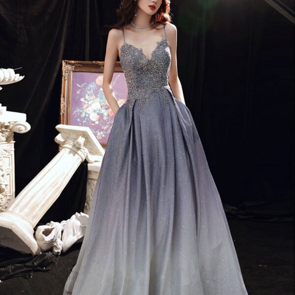 A-line Lace Sequin Prom Dress Gradient Color Floor Length Formal Party