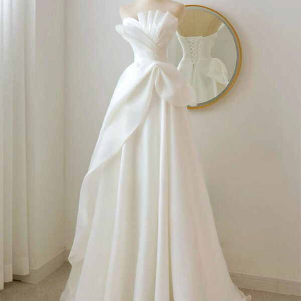 A-line White Organza Long Prom Dress. White Long Formal Dress