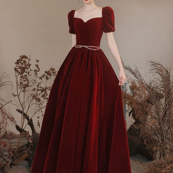 A-line Sweetheart Neck Velvet Burgundy Long Prom Dress. Burgundy Long Formal Dress
