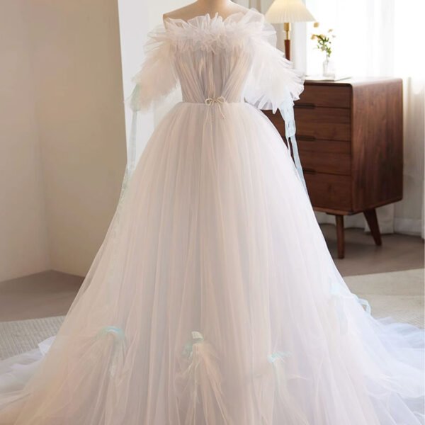White A-Line Tulle Long Prom Dress. White Formal Dress