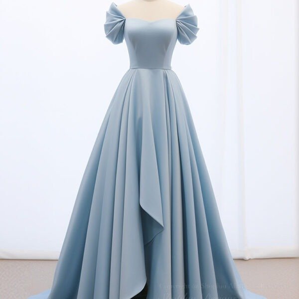 A-Line Sweetheart Neck Satin Blue Long Prom Dress. Blue Long Formal Dress