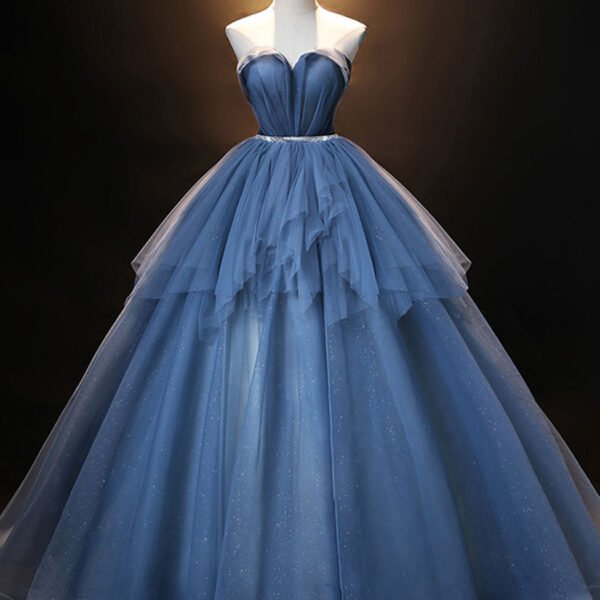 Blue Sweetheart Neck Tulle Long Prom Dress Blue evening dress