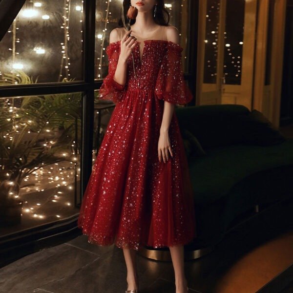 Burgundy Round Neck Tulle Sequin Short Prom Dress. Burgundy Homecoming Dress