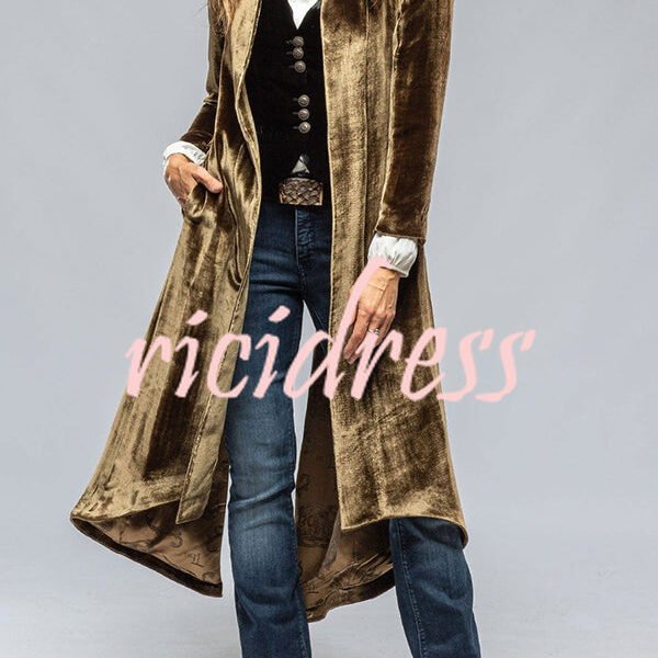 Vintage Velvet Long Loose Pocket Slit Coat